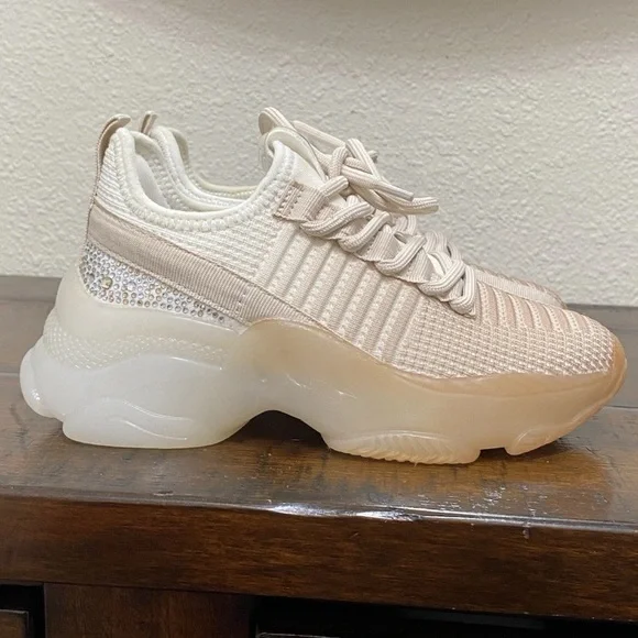 steve madden girl’s rhinestone sneaker tennis shoe athletic tan beige size 1 - Picture 7 of 12